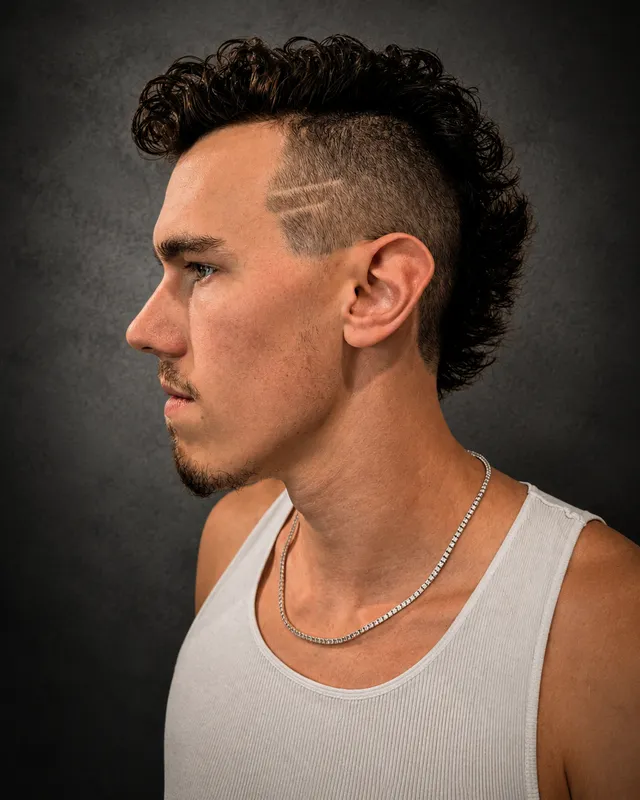 Client with a curly mohawk haircut by Tami Lee